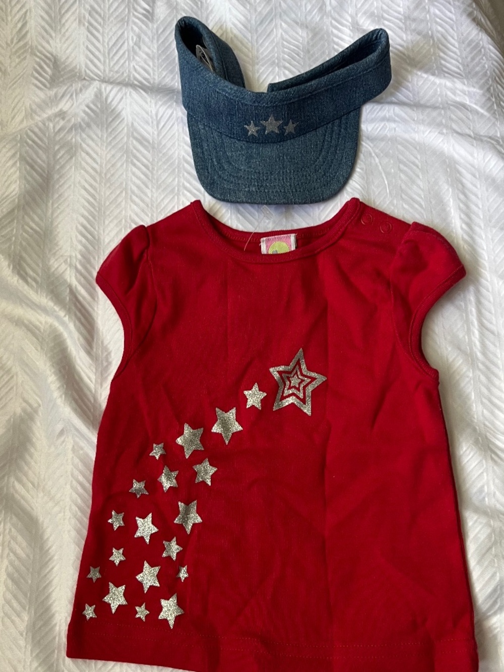 Gymboree Falling Stars 4th Summer top & denim visor 6-12 mo NWOT